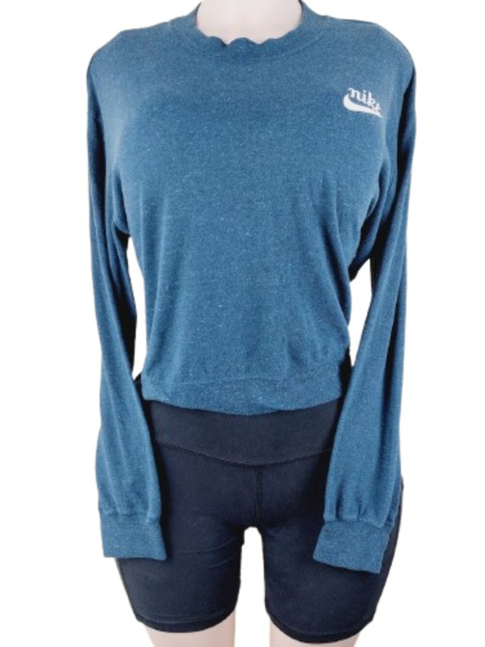 Nike Women's Heather Blue Sportswear Swoosh Pullover Cropped Sweatshirt Size M